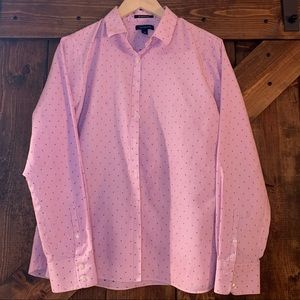 LANDS’ END Ladies Purple Dot Supima No Iron Button-down Shirt